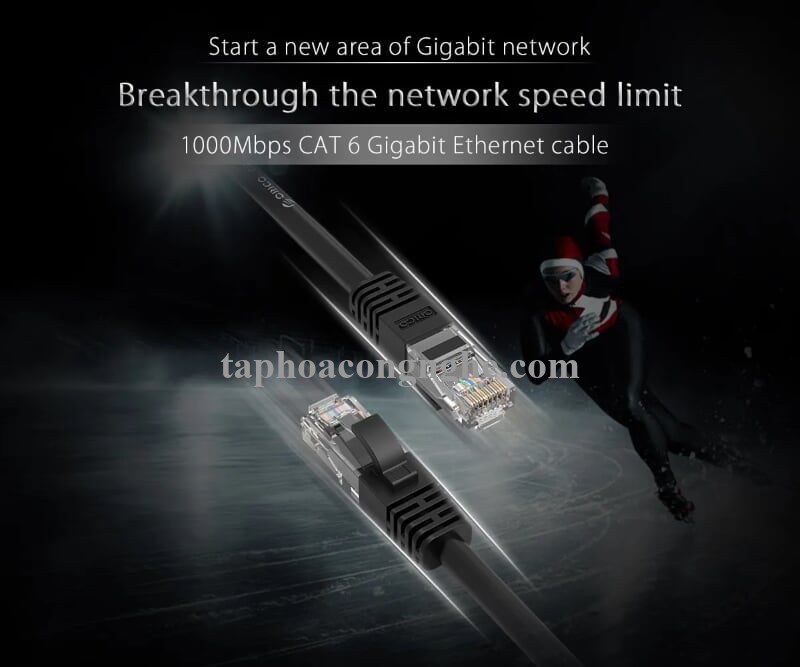 Orico 95659 PUG-C6-100-BK cat6 gigabit 10m màu đen Cáp mạng 30095659